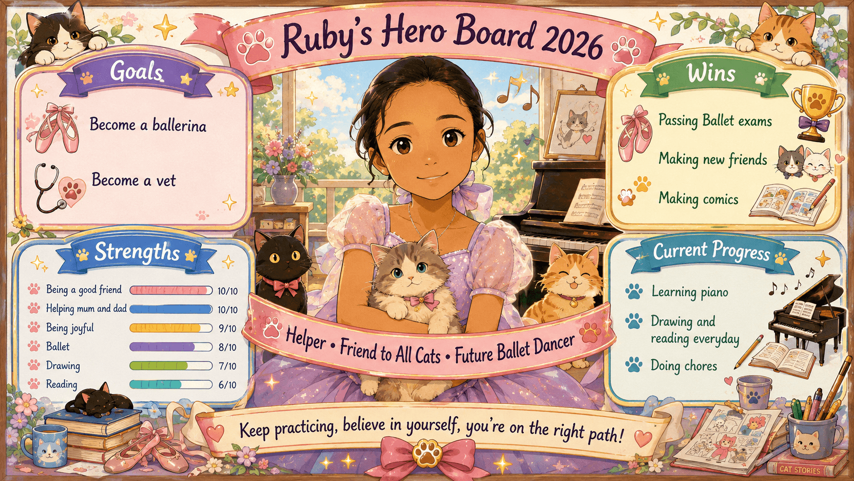 Ruby ballet and cats kids goal board